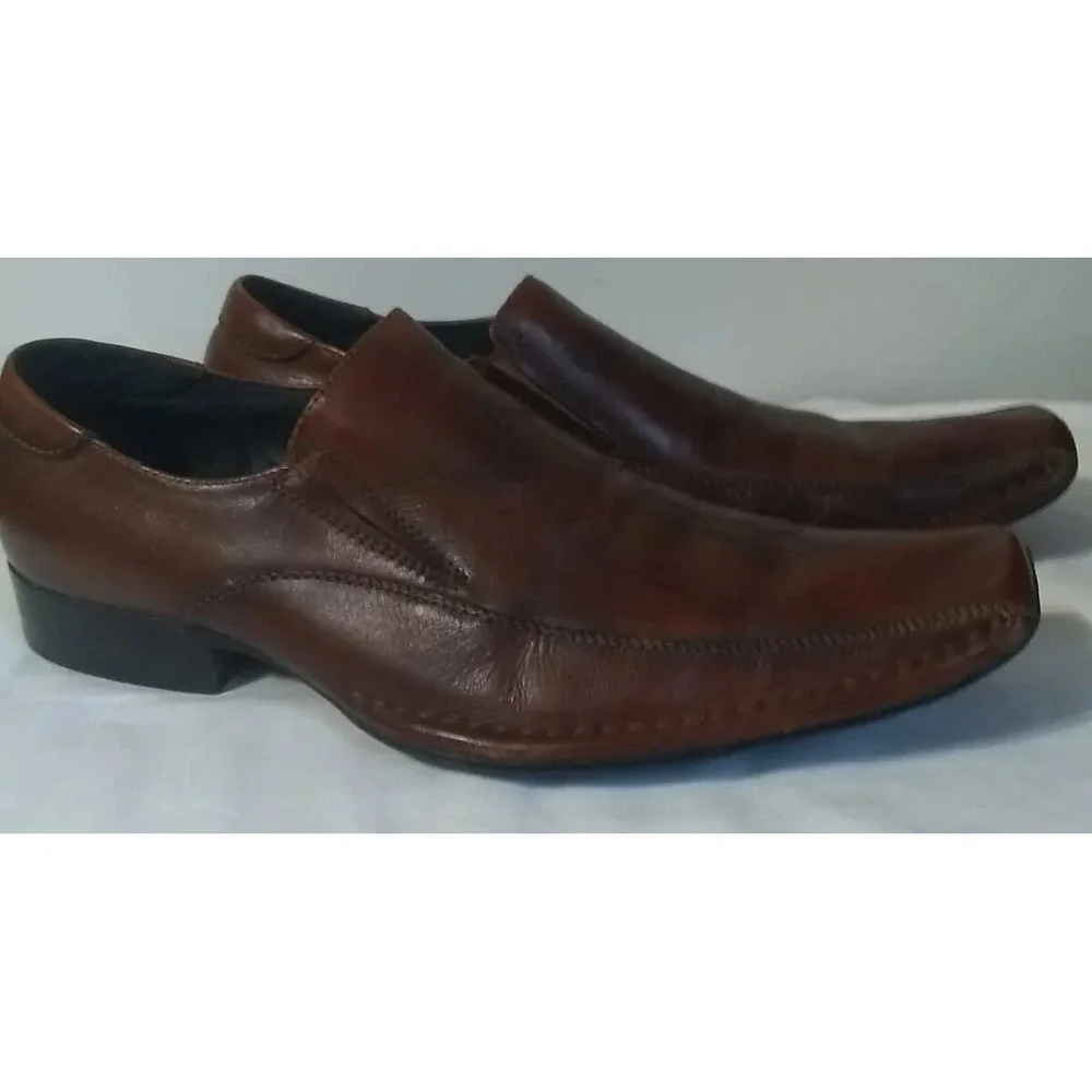 Aldo Men's Leather Dress Shoes Loafers Size US 8.5 EU 42 Brown Etched‎ Cross